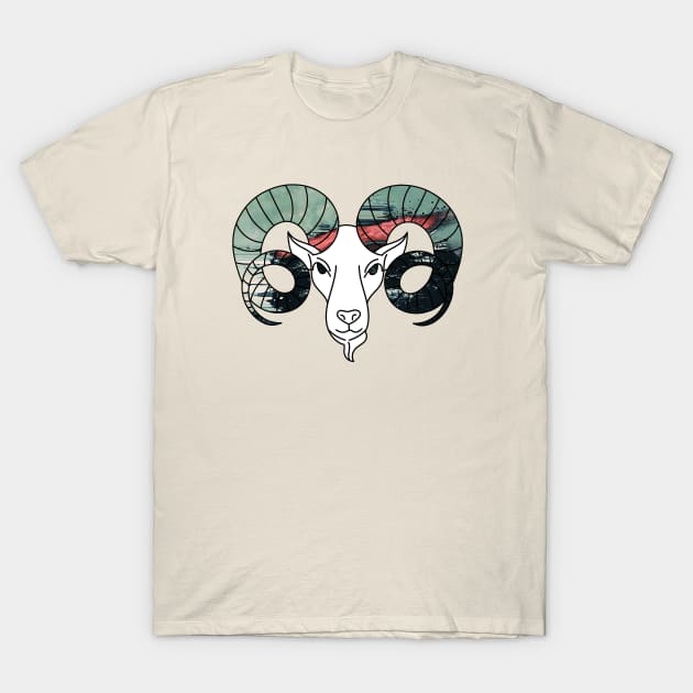 Glitchcore Aries Zodiac Goat Glitch Art T-Shirt by raspberry-tea